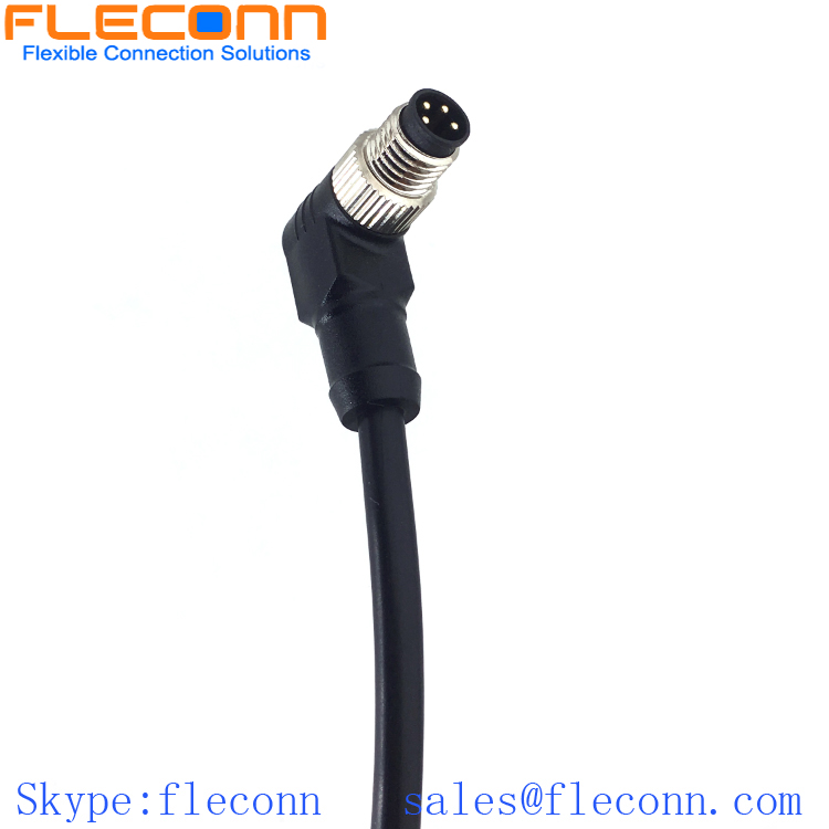 IP68 Waterproof M8 4 Pin Male Connector Cable, 90 Degree Angle TPU Molded Connector Cable