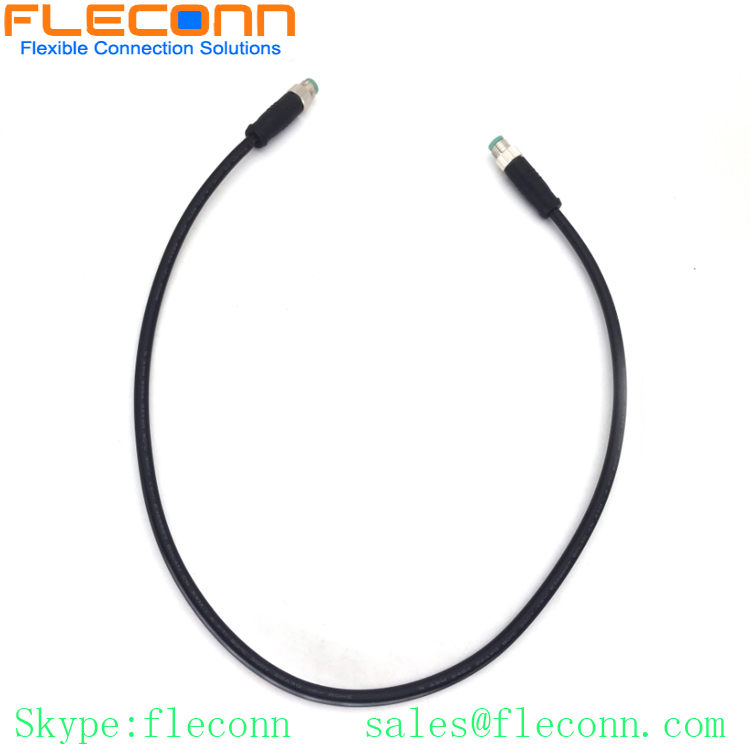M8 B-coding 5 Positions Male to Male Plug Cable, Straight Overmolded PVC Cable