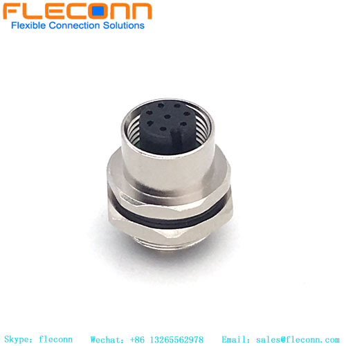 M12 8 Pin A-Coded Connector, IP67 screw waterproof panel mount socket