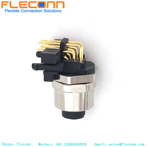 M12 A-Coded 8 Pin Female Right Angle Panel Mount Receptacle