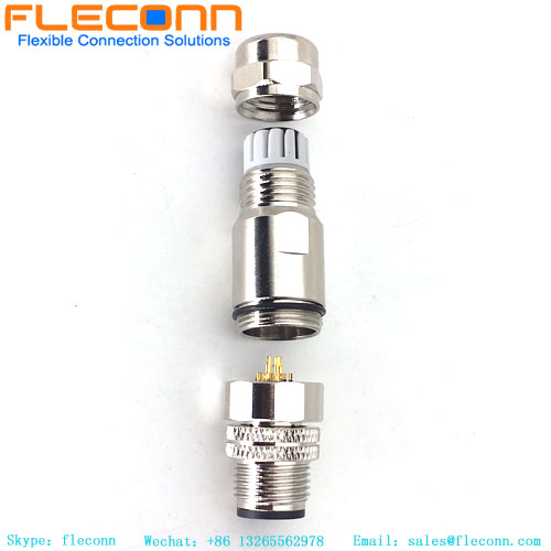 M12 12 Pin Male Connector, A Coded Waterproof Metal Shell Connector