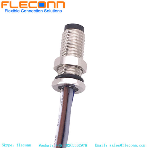 Custom M8 5 Pin Male Panel Mounting Connector with Wire Leads