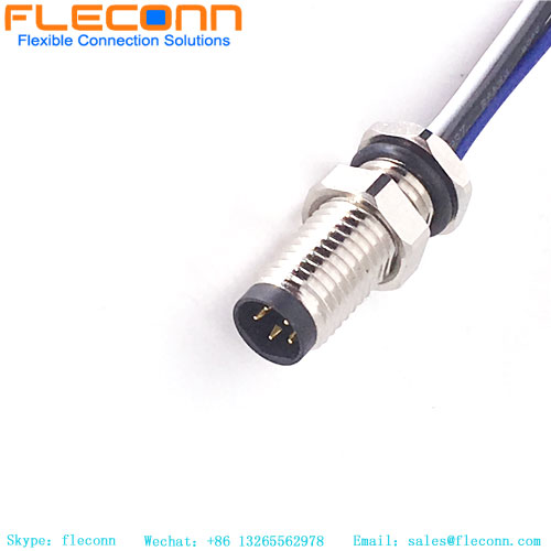 Custom M8 5 Pin Male Panel Mounting Connector with Wire Leads