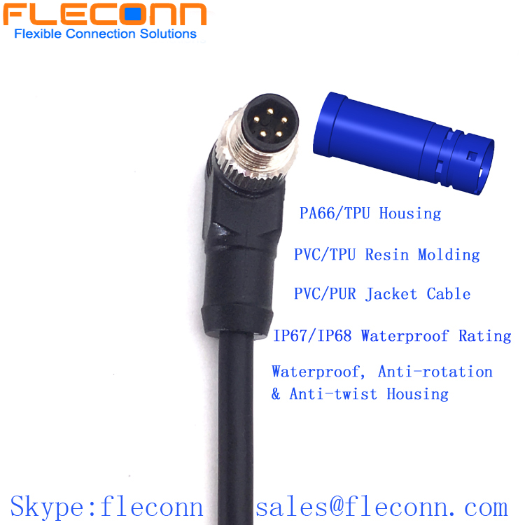 M8 B-coded 5-Pin Right Angle Male to Female Cable