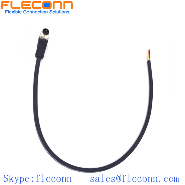 M8 3 Pole Male Connector Cable, 90 Degree Angle Overmoulded PVC Cable