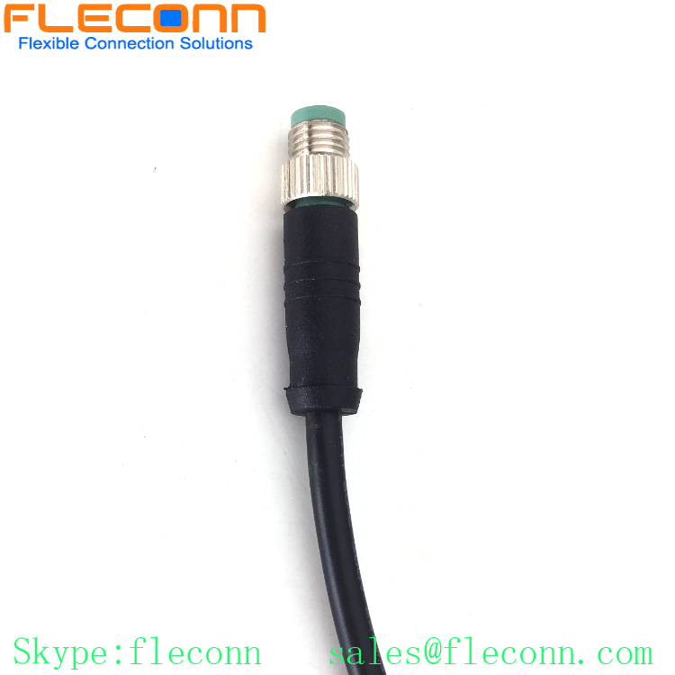 M8 Connection cable 4 Pin male cable connector on both ends, Overmolded, Black PVC, Unshielded