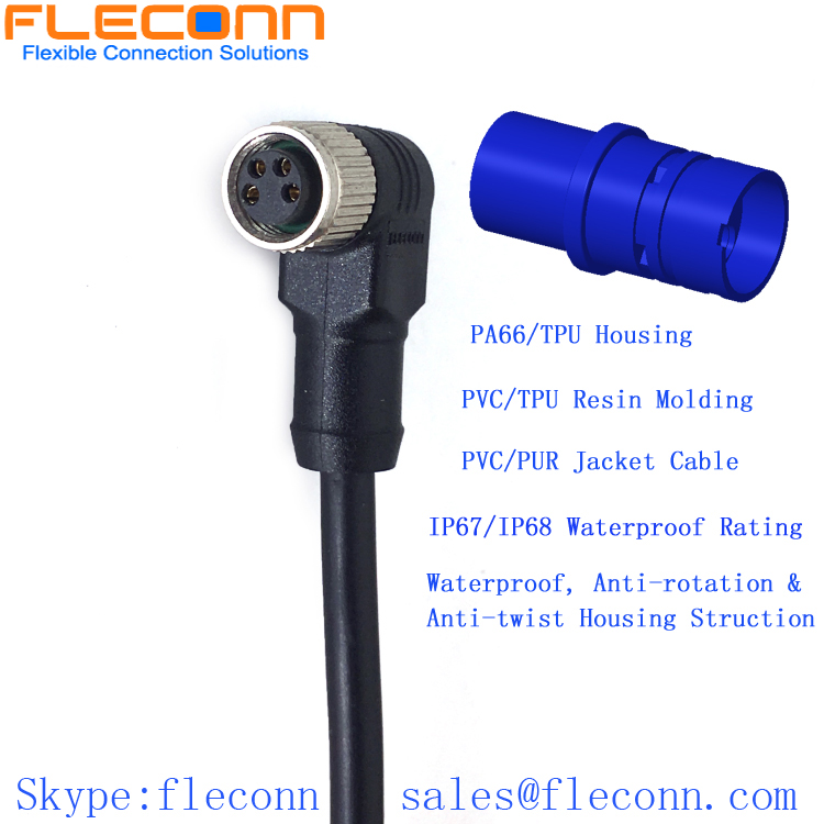 M8 4 Pin Right Angle Female Connector Cable