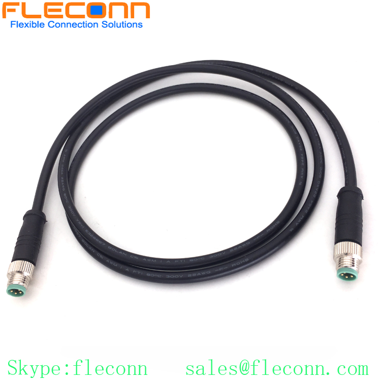 M8 4 Pos Male Plug Cable, Straight Molded Power and Signal Cable