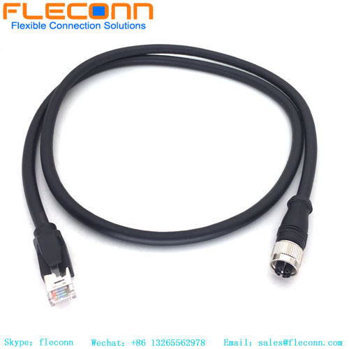 M12 X Coded Connector to RJ45 Cat6A Ethernet Cable