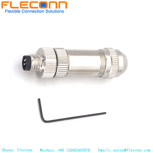 M8 4 Pin Male Connector, Metal Shielded