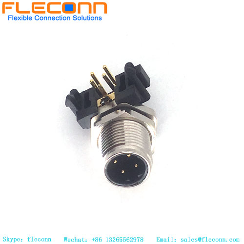 M12 Connector PCB Panel Mount Connector Right Angle 4 Pin Male A-Coded