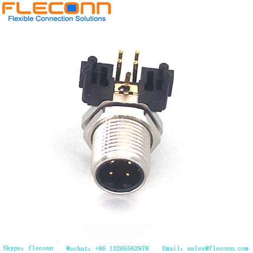 M12 Connector PCB Panel Mount Connector Right Angle 4 Pin Male A-Coded