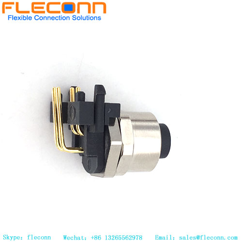 M12 4 Pole A-Coded Right Angle PCB Panel Mount Connector
