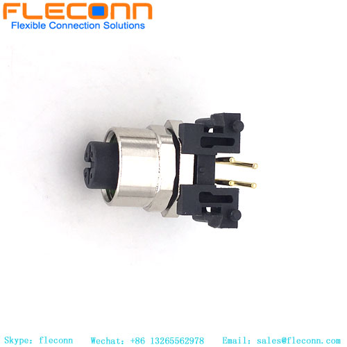 M12 4 Pole A-Coded Right Angle PCB Panel Mount Connector