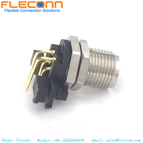 M12 Connector PCB Panel Mount Connector Right Angle 4 Pin Male A-Coded