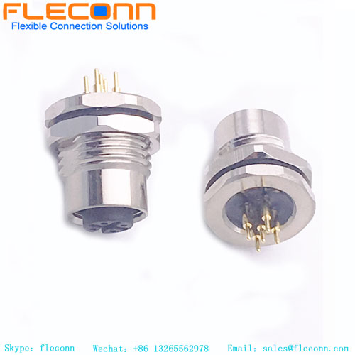 M12 Connector PCB Mount, 3 4 5 6 8 12 17 Pin A-coded Female Receptacle