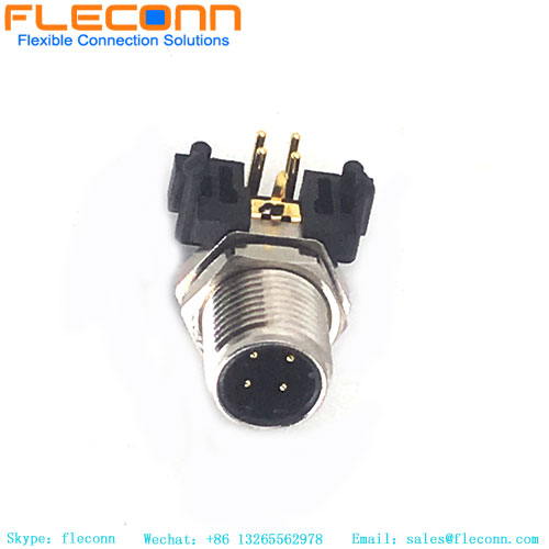 M12 Connector PCB Panel Mount Connector Right Angle 4 Pin Male A-Coded