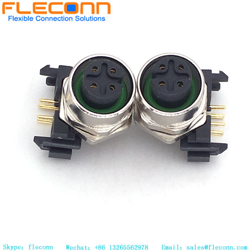 M12 4 Pin A-Coding PCB Mount Connector Right Angle