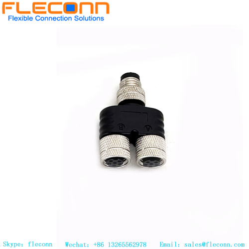 Marine IP67 Waterproof M12 T-shape Splitter Male to Female Connector