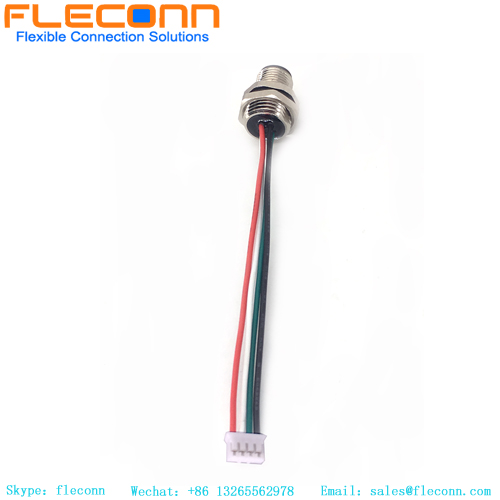 M12 4 Pin A-Code Male Front Mount Connector with 24AWG Pigtails