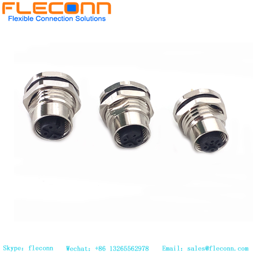 3 Pole Female Front Fastened M12 PCB Panel Mount Connector