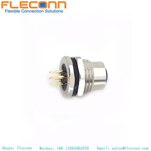 5 Pin Female M12 PCB Connector, Rear Panel Mounting