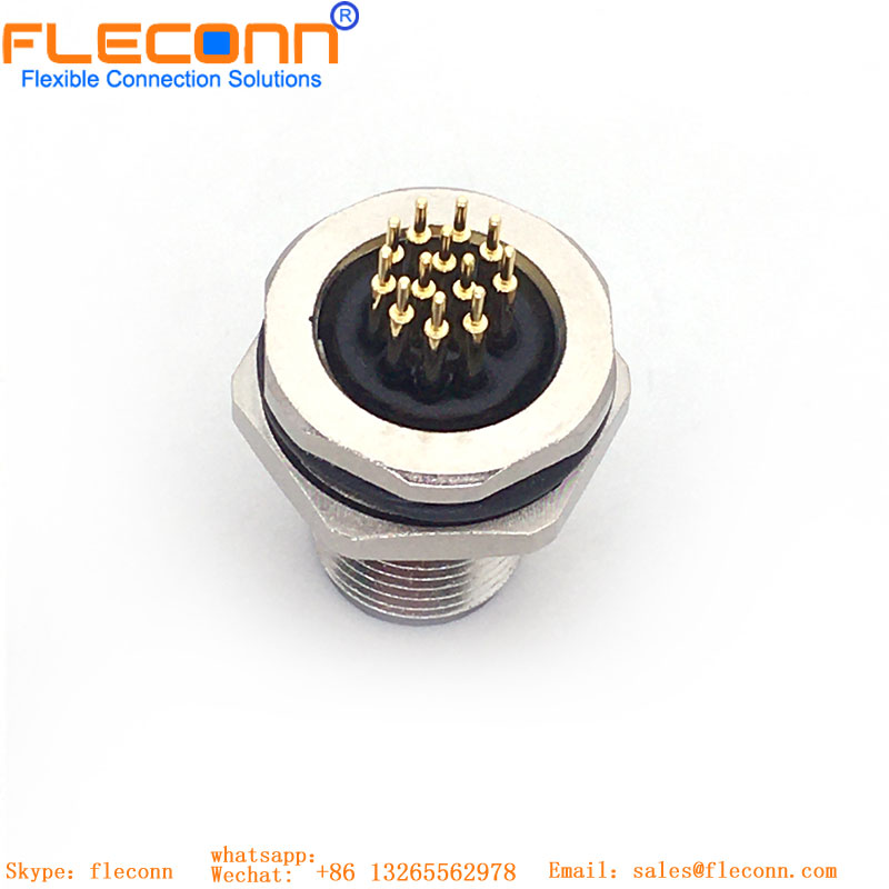 M12 12 Pin A-coded Straight Panel Mount Socket